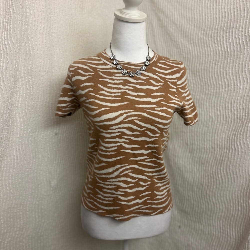 Anthropologie Zebra Print Sweater Brown White Soft Oversized Women’s XS